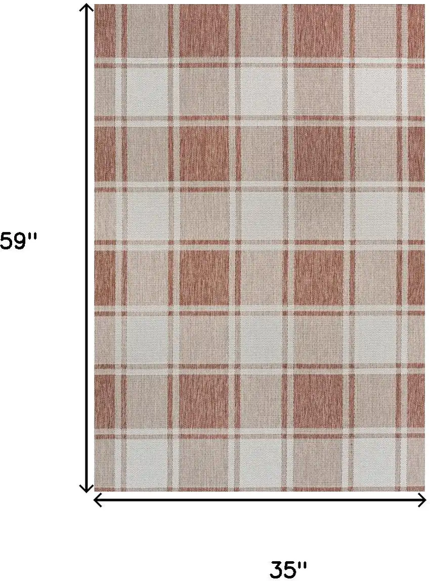 Salmon And Cream Gingham Indoor Outdoor Area Rug Photo 4