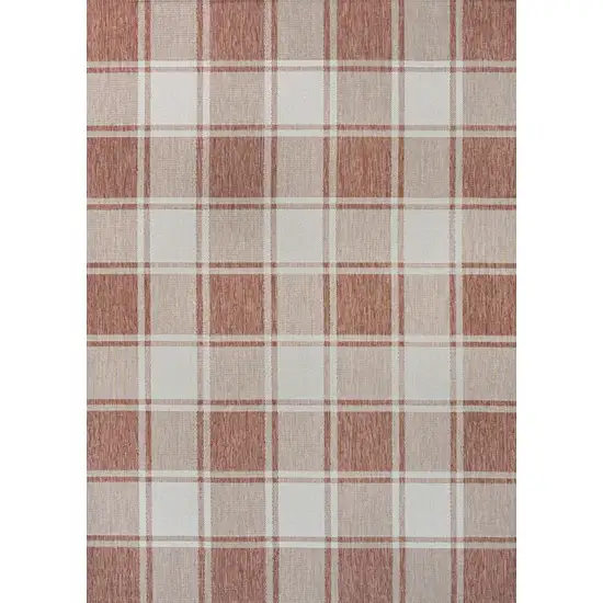 Salmon And Cream Gingham Indoor Outdoor Area Rug Photo 2