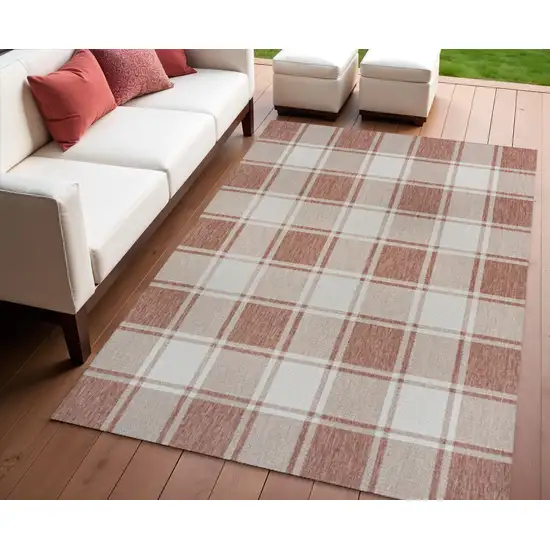 Salmon And Cream Gingham Indoor Outdoor Area Rug Photo 1