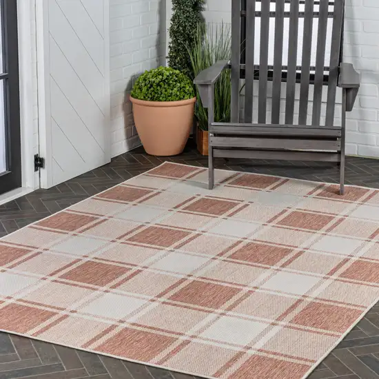 Salmon And Cream Gingham Indoor Outdoor Area Rug Photo 9