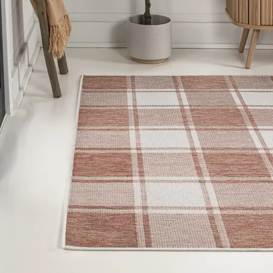 Salmon And Cream Gingham Indoor Outdoor Area Rug Photo 4