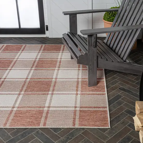 Salmon And Cream Gingham Indoor Outdoor Area Rug Photo 7