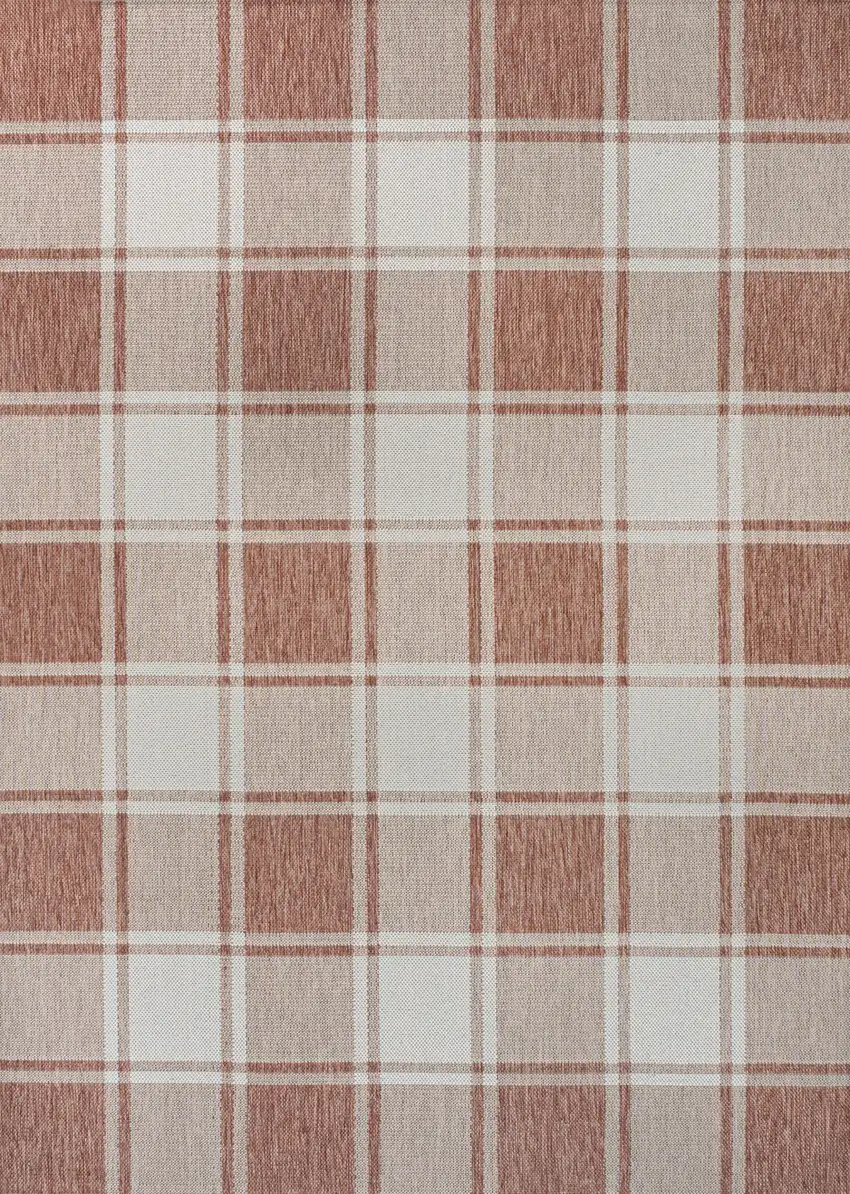 Salmon And Cream Gingham Indoor Outdoor Area Rug Photo 2