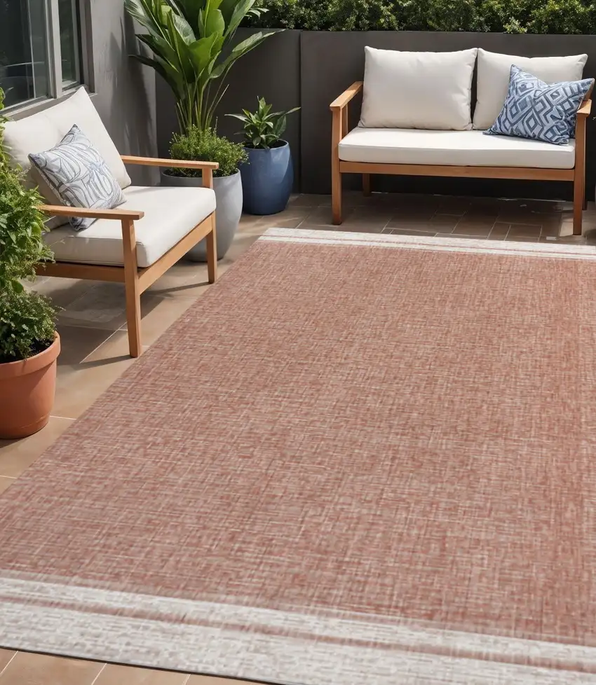 Salmon And Cream Indoor Outdoor Area Rug Photo 1
