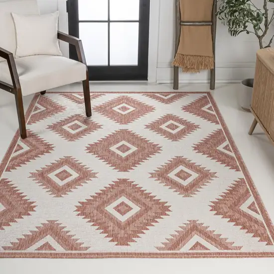 Salmon And Cream Moroccan Indoor Outdoor Area Rug Photo 7