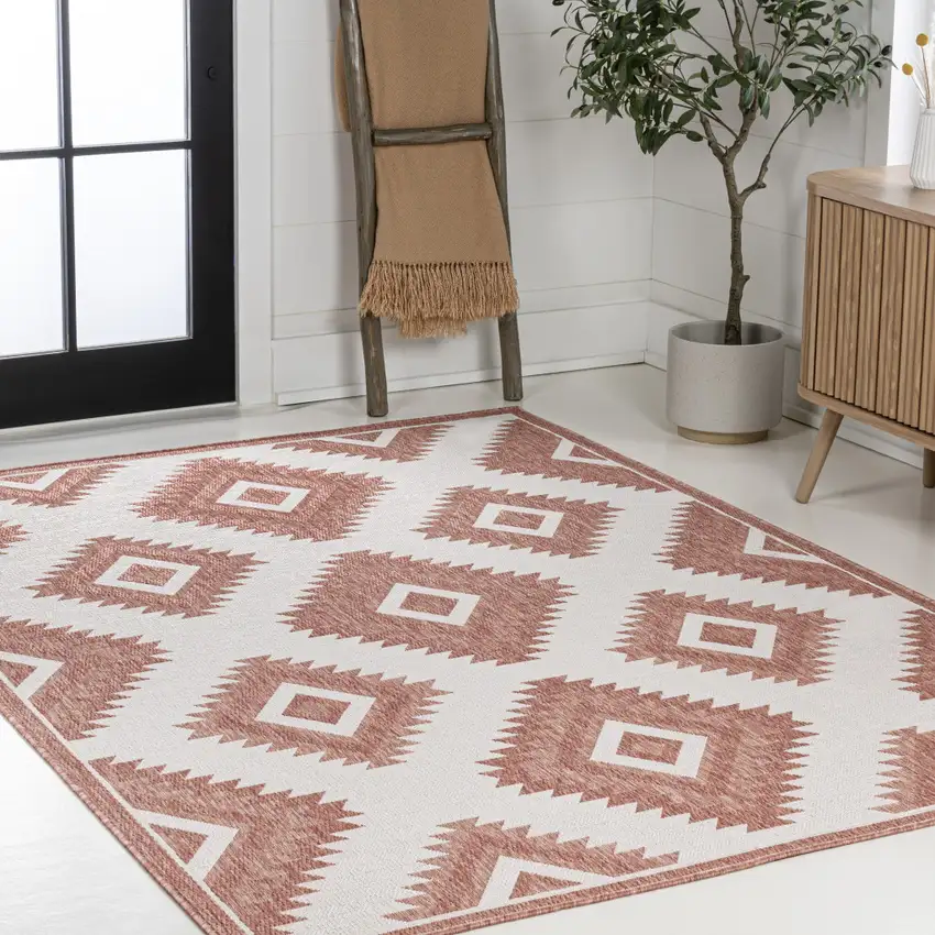 Salmon And Cream Moroccan Indoor Outdoor Area Rug Photo 8
