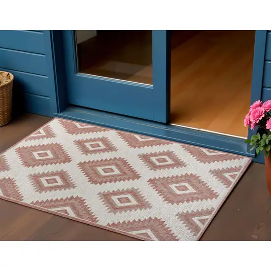 Salmon And Cream Moroccan Indoor Outdoor Area Rug Photo 1