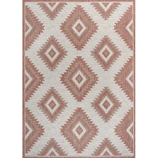 Salmon And Cream Moroccan Indoor Outdoor Area Rug Photo 1