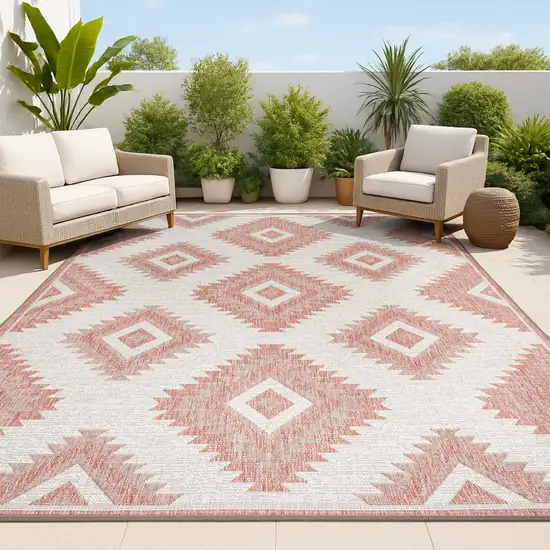 Salmon And Cream Moroccan Indoor Outdoor Area Rug Photo 4