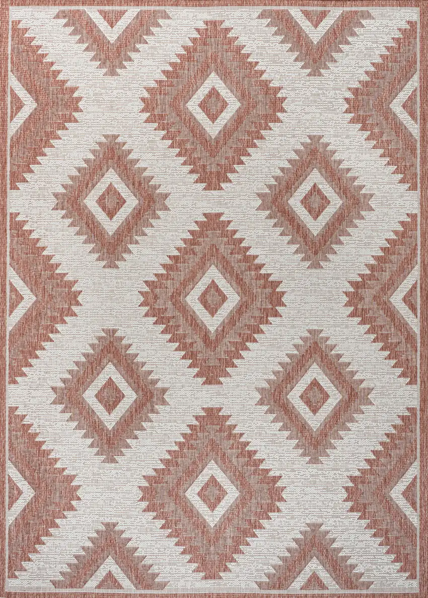 Salmon And Cream Moroccan Indoor Outdoor Area Rug Photo 3