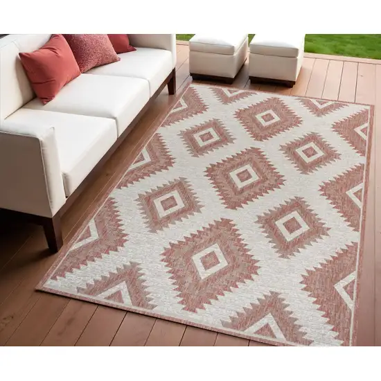 Salmon And Cream Moroccan Indoor Outdoor Area Rug Photo 1