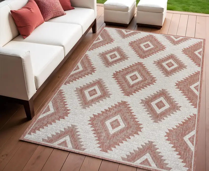 Salmon And Cream Moroccan Indoor Outdoor Area Rug Photo 1