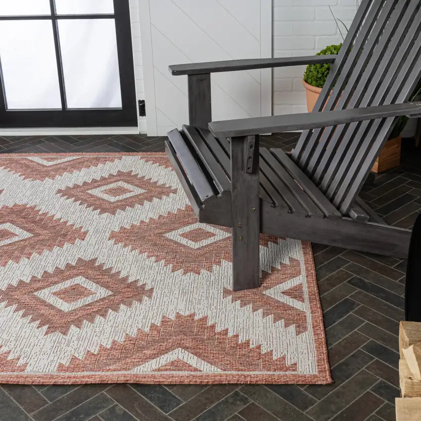 Salmon And Cream Moroccan Indoor Outdoor Area Rug Photo 8