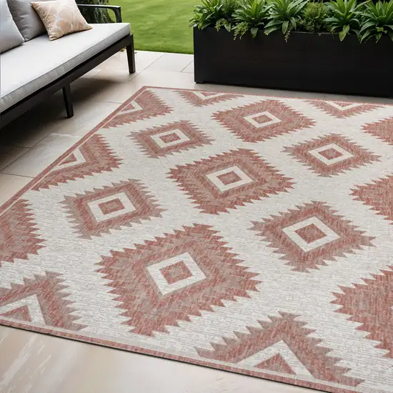 Salmon And Cream Moroccan Indoor Outdoor Area Rug Photo 1