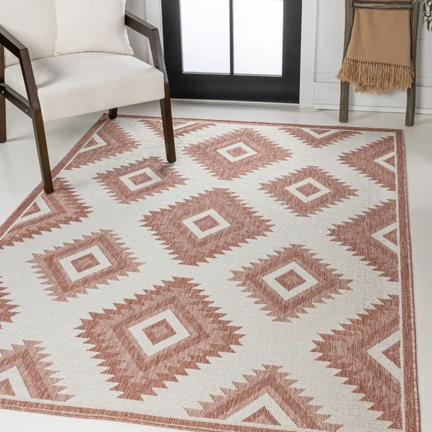 Salmon And Cream Moroccan Indoor Outdoor Area Rug Photo 4