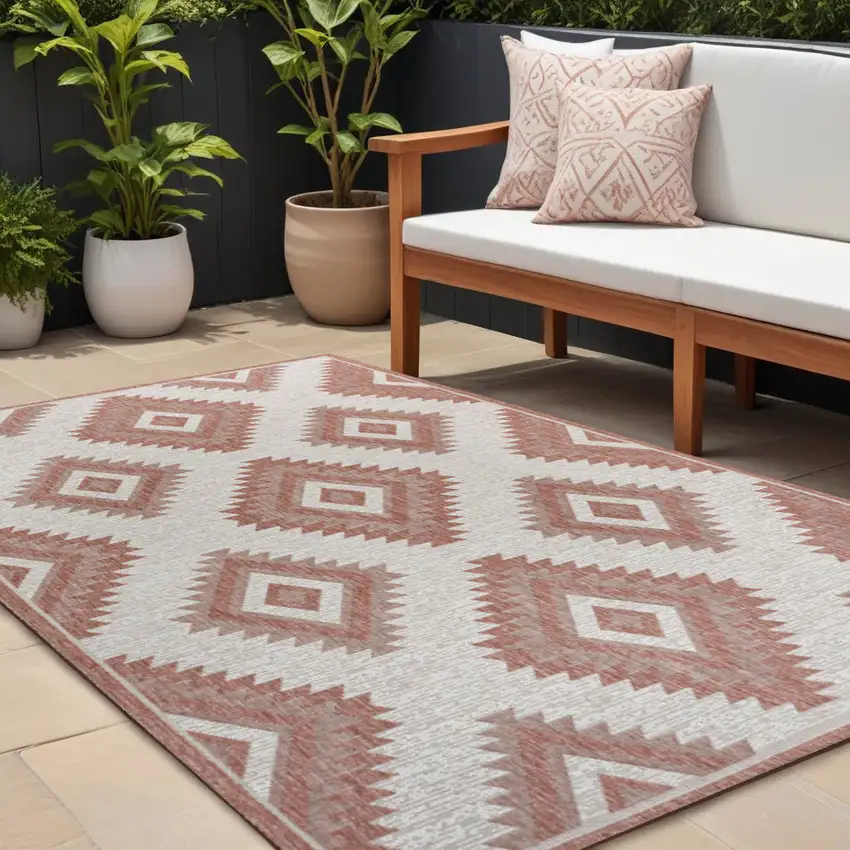Salmon And Cream Moroccan Indoor Outdoor Area Rug Photo 1