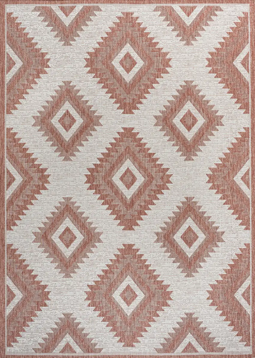 Salmon And Cream Moroccan Indoor Outdoor Area Rug Photo 1
