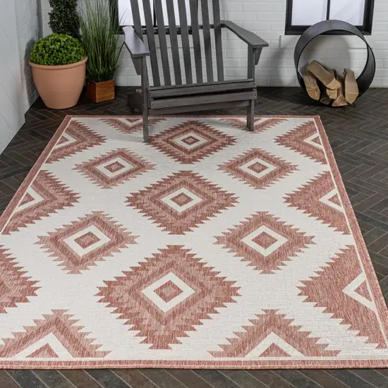 Salmon And Cream Moroccan Indoor Outdoor Area Rug Photo 9