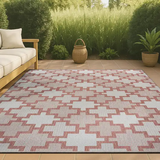 Salmon And Cream Trellis Indoor Outdoor Area Rug Photo 4