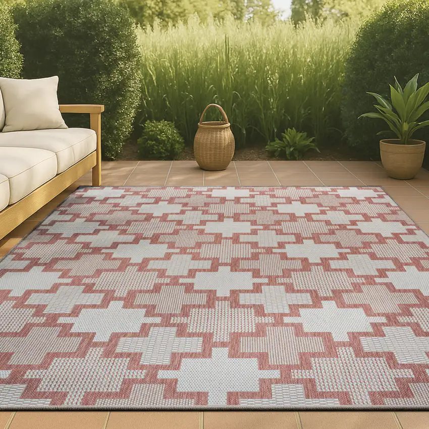 Salmon And Cream Trellis Indoor Outdoor Area Rug Photo 4