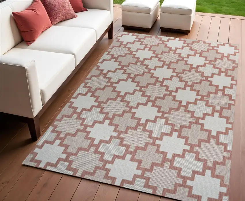 Salmon And Cream Trellis Indoor Outdoor Area Rug Photo 1