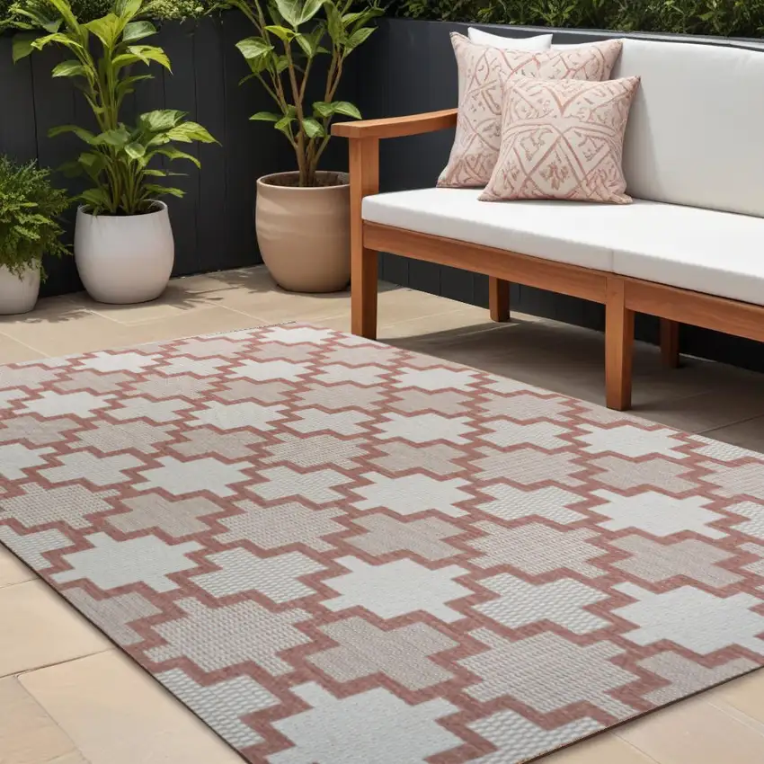 Salmon And Cream Trellis Indoor Outdoor Area Rug Photo 1