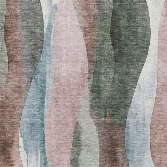 Salmon And Denim Blue Abstract Washable Indoor Outdoor Area Rug Photo 9