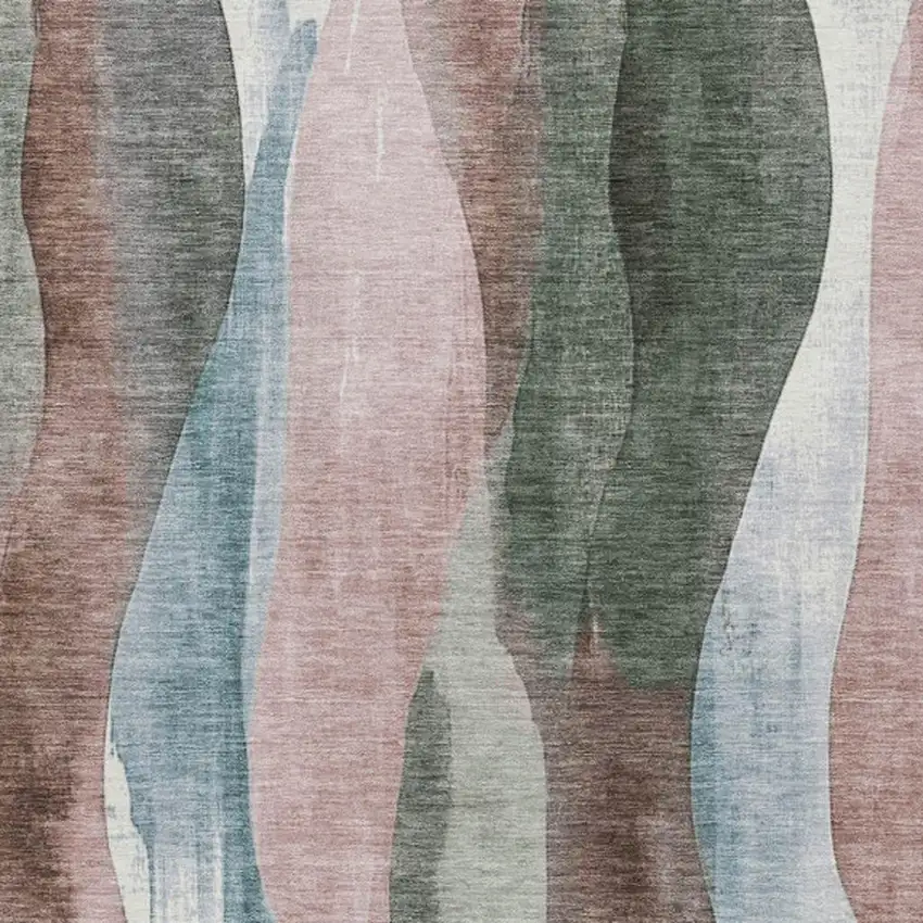 Salmon And Denim Blue Abstract Washable Indoor Outdoor Area Rug Photo 9