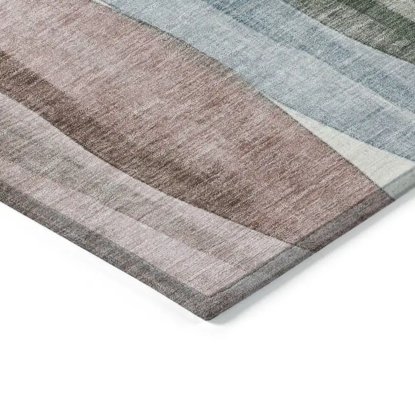 Salmon And Denim Blue Abstract Washable Indoor Outdoor Area Rug Photo 9