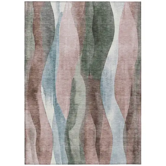 Salmon And Denim Blue Abstract Washable Indoor Outdoor Area Rug Photo 7