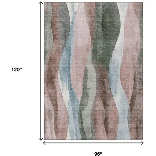 Salmon And Denim Blue Abstract Washable Indoor Outdoor Area Rug Photo 8