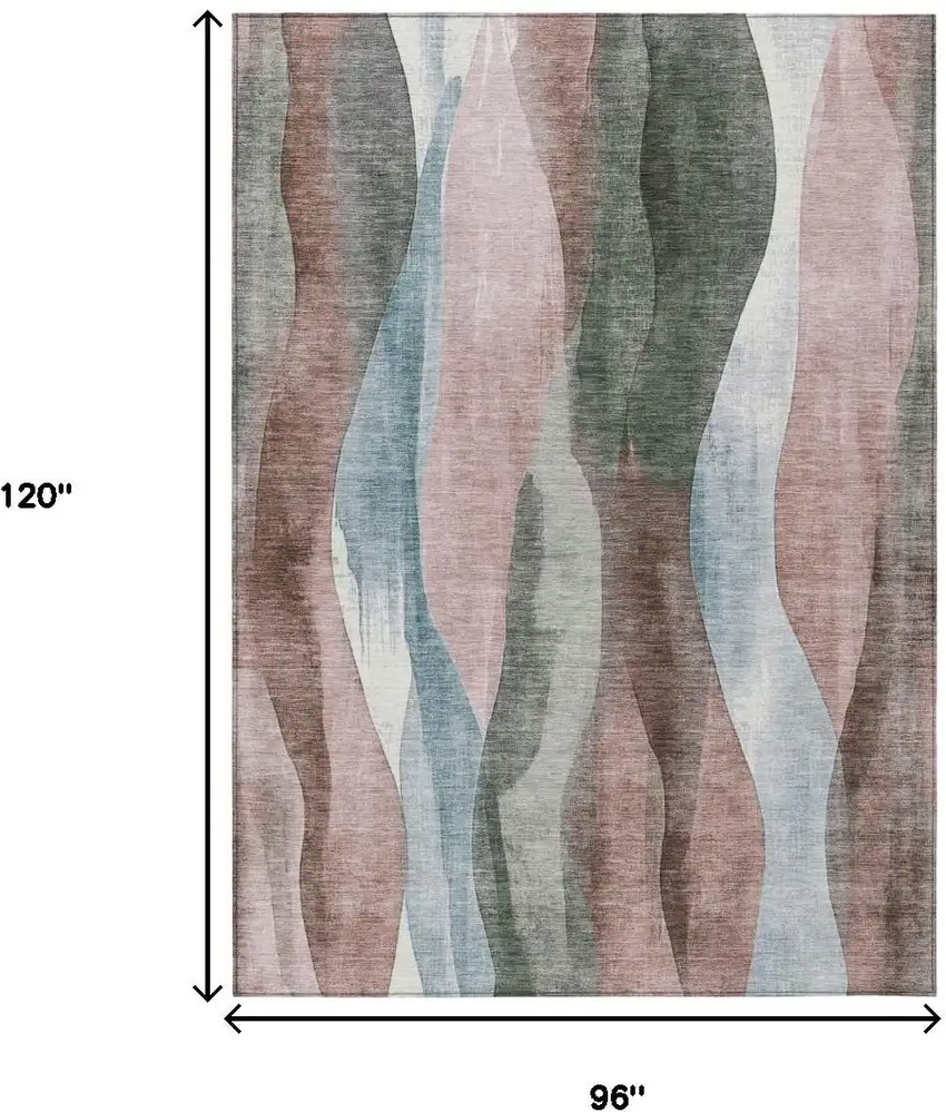 Salmon And Denim Blue Abstract Washable Indoor Outdoor Area Rug Photo 8