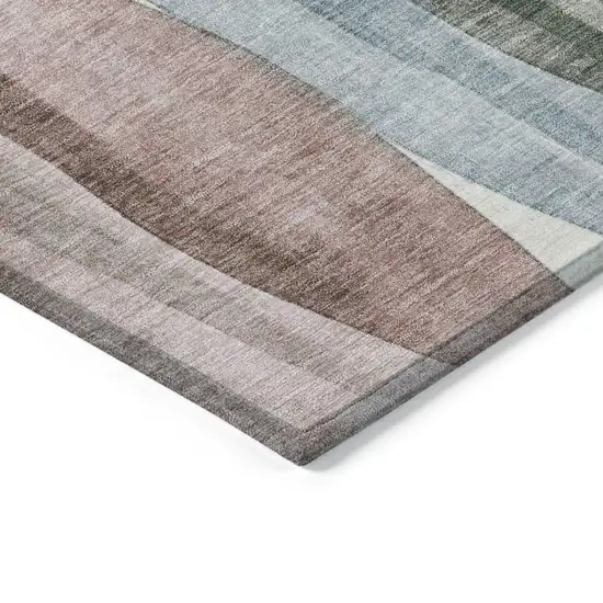 Salmon And Denim Blue Abstract Washable Indoor Outdoor Area Rug Photo 9