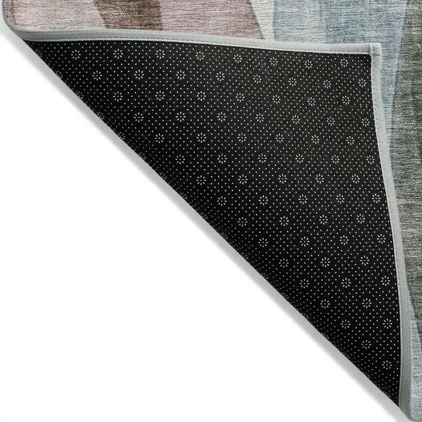 Salmon And Denim Blue Abstract Washable Indoor Outdoor Area Rug Photo 6