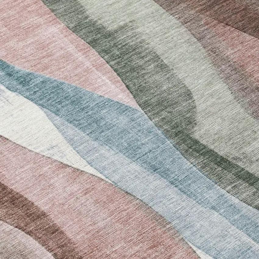 Salmon And Denim Blue Abstract Washable Indoor Outdoor Area Rug Photo 7