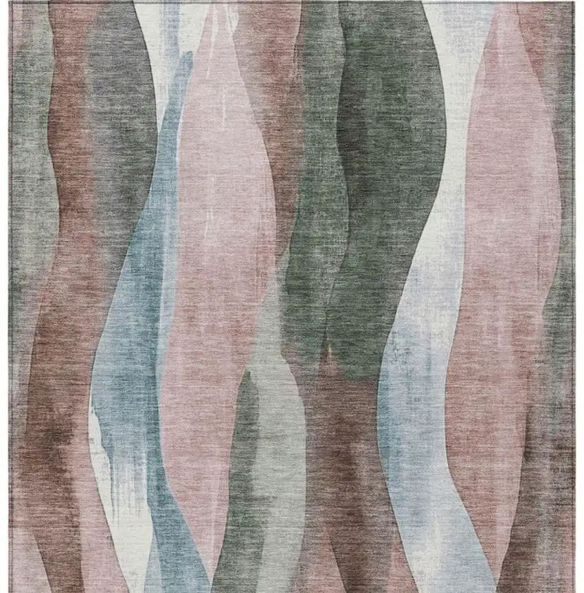 Salmon And Denim Blue Abstract Washable Indoor Outdoor Area Rug Photo 1