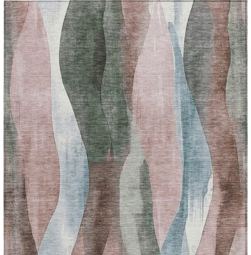 Salmon And Denim Blue Abstract Washable Indoor Outdoor Area Rug Photo 3