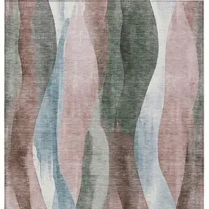 Photo of Salmon And Denim Blue Abstract Washable Indoor Outdoor Area Rug