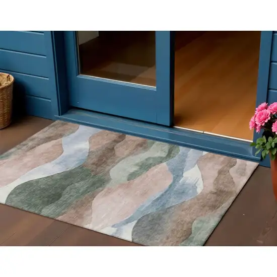Salmon And Emerald Abstract Washable Indoor Outdoor Area Rug Photo 2