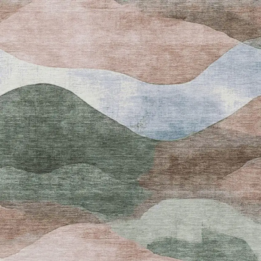 Salmon And Emerald Abstract Washable Indoor Outdoor Area Rug Photo 9