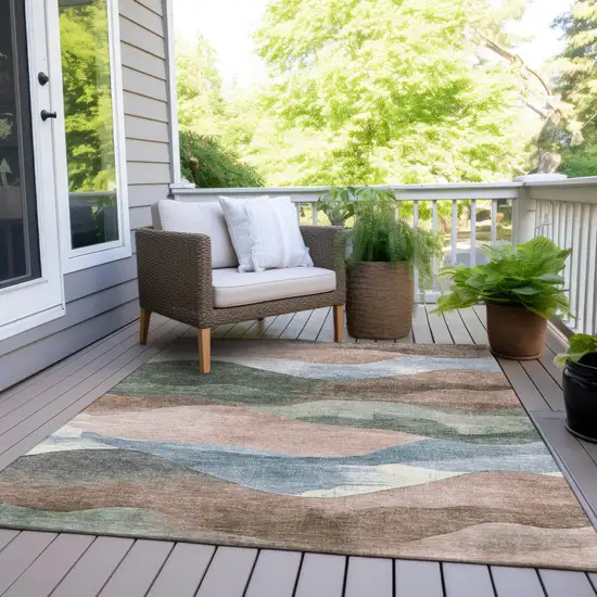 Salmon And Emerald Abstract Washable Indoor Outdoor Area Rug Photo 6