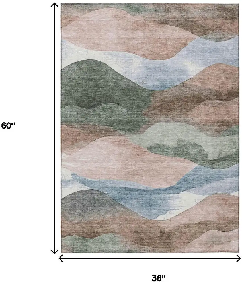 Salmon And Emerald Abstract Washable Indoor Outdoor Area Rug Photo 8