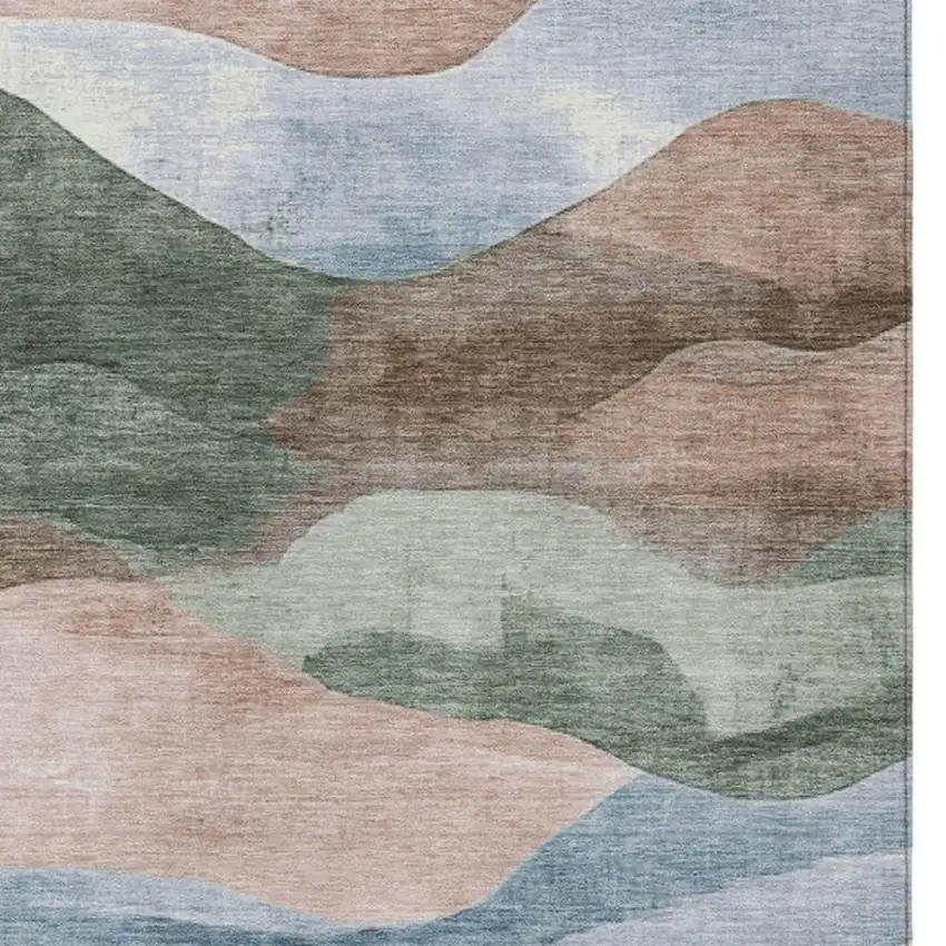 Salmon And Emerald Abstract Washable Indoor Outdoor Area Rug Photo 9