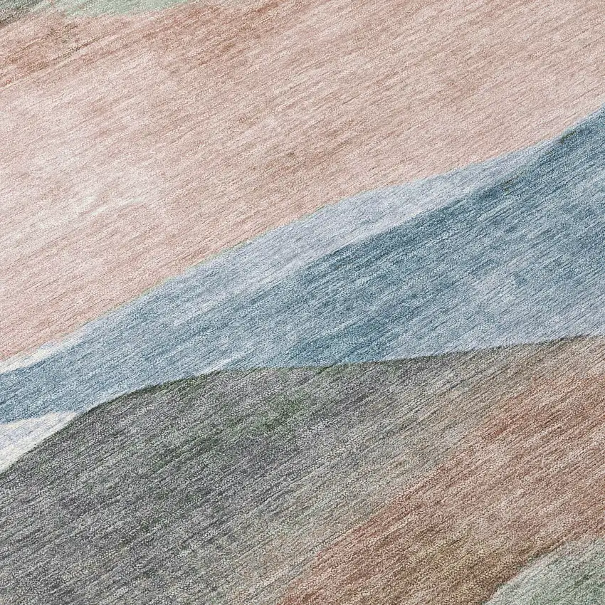 Salmon And Emerald Abstract Washable Indoor Outdoor Area Rug Photo 7
