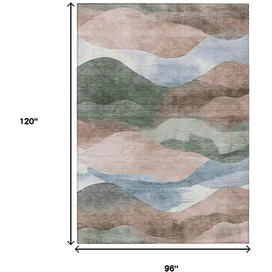 Salmon And Emerald Abstract Washable Indoor Outdoor Area Rug Photo 8