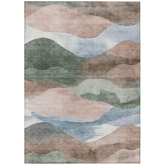Salmon And Emerald Abstract Washable Indoor Outdoor Area Rug Photo 7