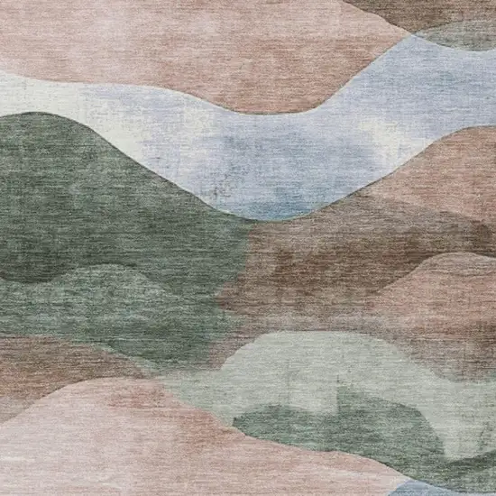 Salmon And Emerald Abstract Washable Indoor Outdoor Area Rug Photo 9