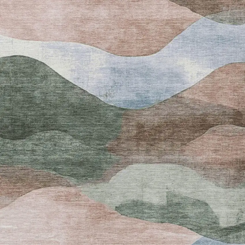 Salmon And Emerald Abstract Washable Indoor Outdoor Area Rug Photo 9