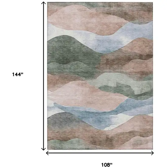 Salmon And Emerald Abstract Washable Indoor Outdoor Area Rug Photo 8