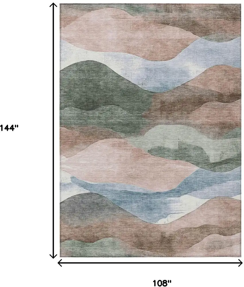 Salmon And Emerald Abstract Washable Indoor Outdoor Area Rug Photo 8